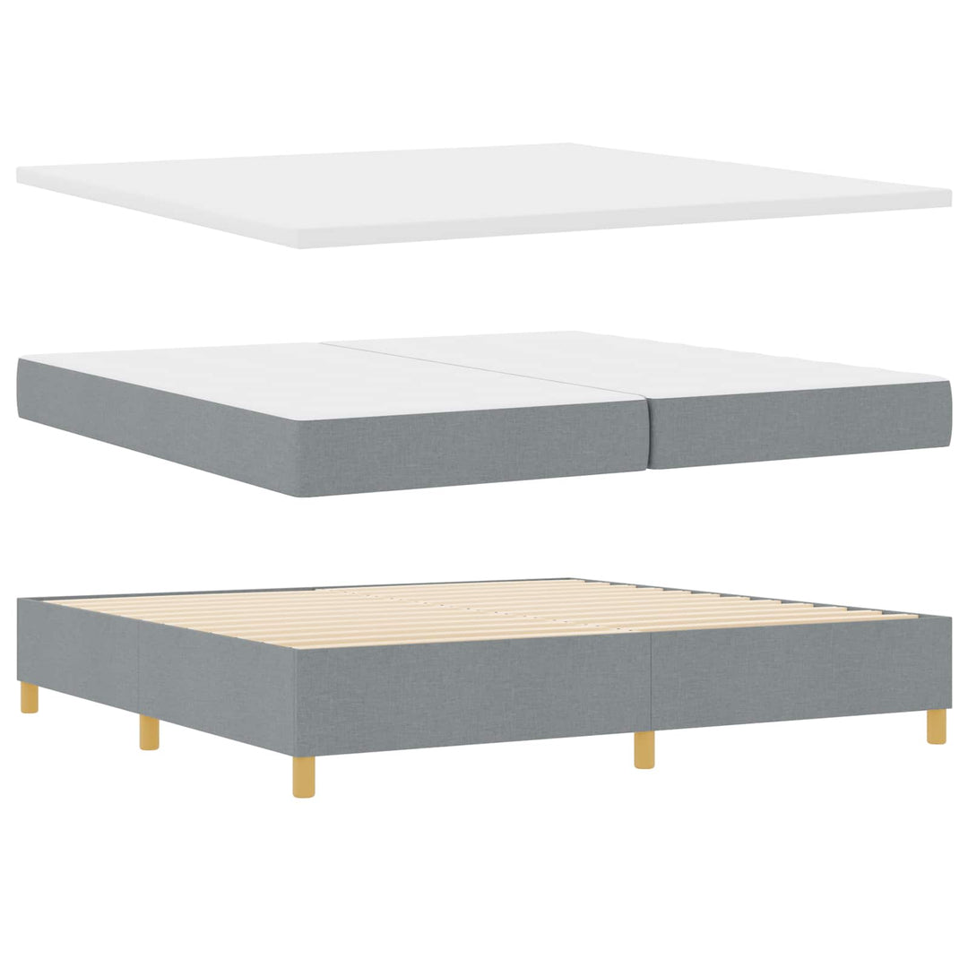 Box spring seng med LED-lysstrimler Lysegrå 200 x 200 cm Stof