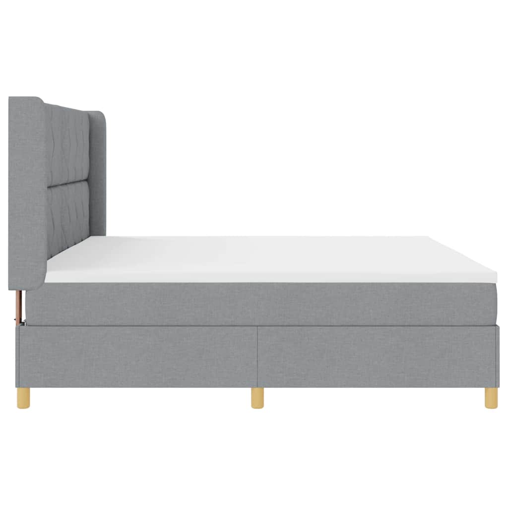 Box spring seng med LED-lysstrimler Lysegrå 200 x 200 cm Stof