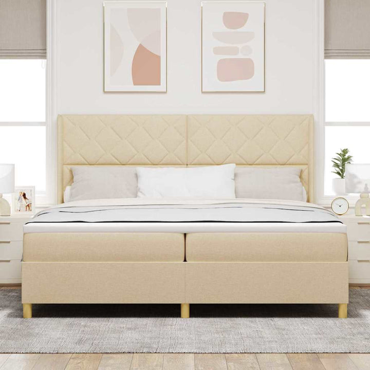 Box spring seng med LED-lysstrimler Creme 200 x 200 cm Stof