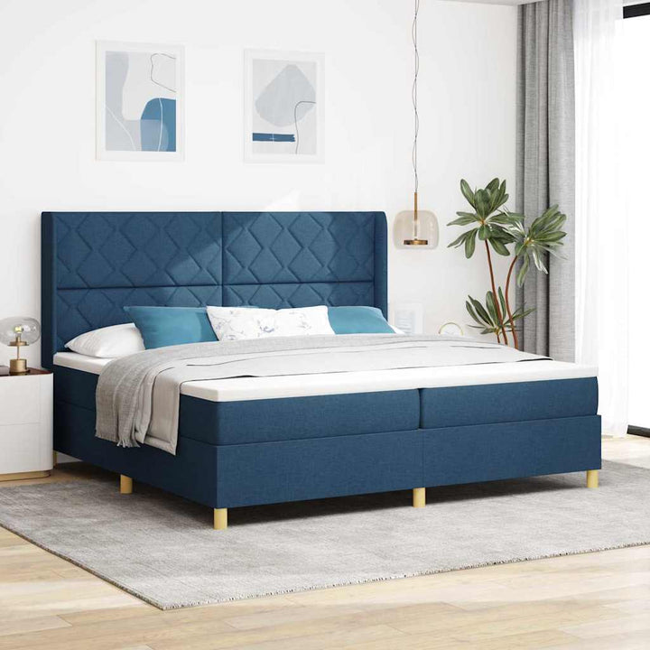 Box spring seng med madras med LED Blå 200 x 200 cm Stof