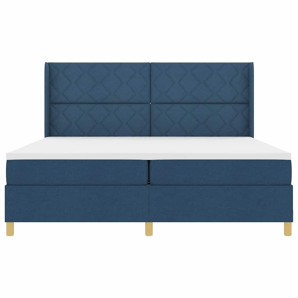 Box spring seng med madras med LED Blå 200 x 200 cm Stof