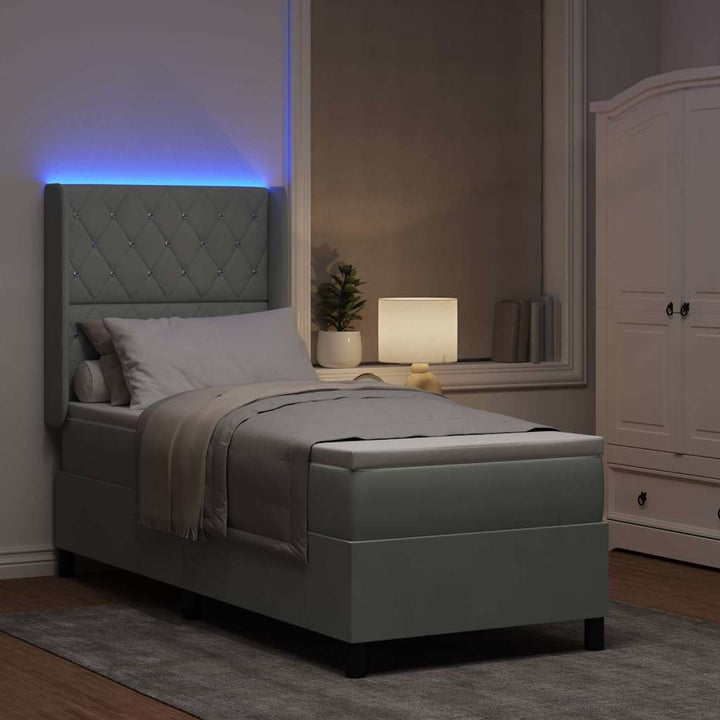 Box spring seng med madras med LED Lysegrå 80 x 200 cm Fløjl