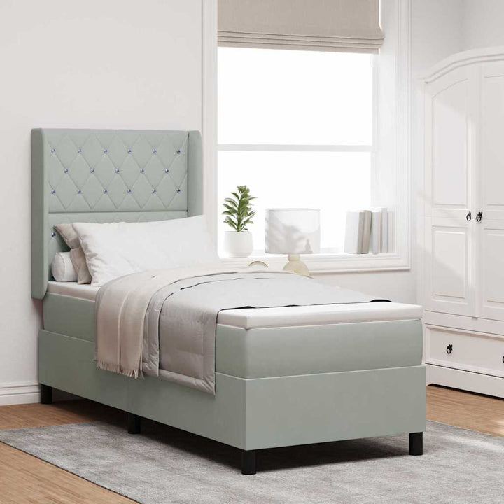 Box spring seng med madras med LED Lysegrå 80 x 200 cm Fløjl