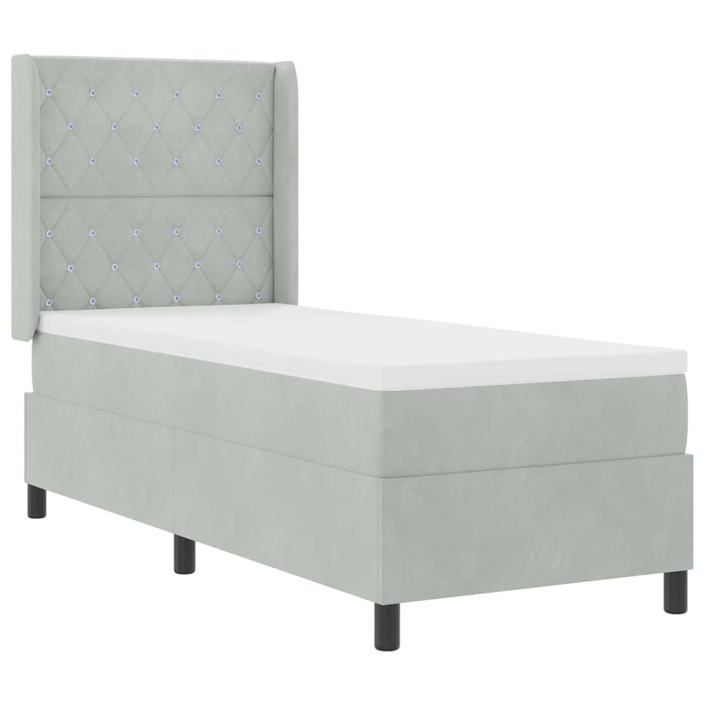 Box spring seng med madras med LED Lysegrå 80 x 200 cm Fløjl