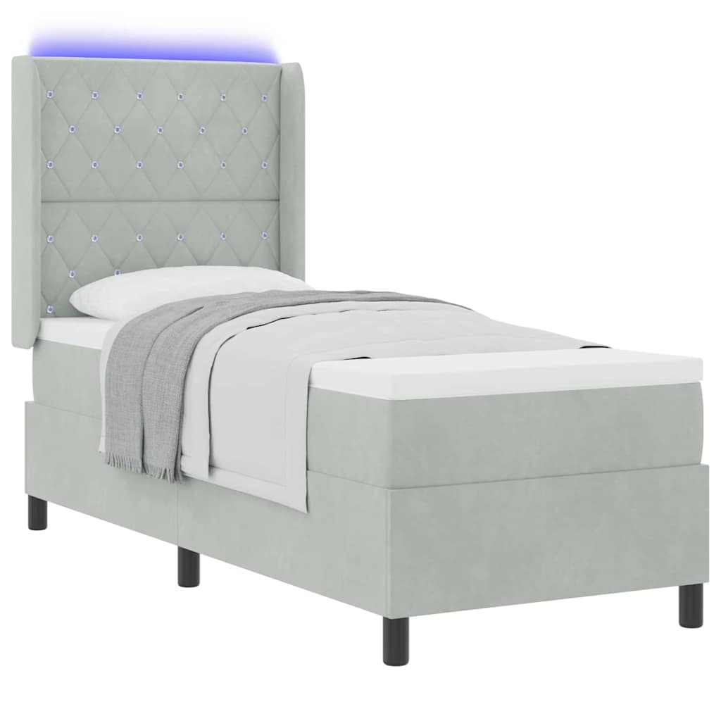 Box spring seng med madras med LED Lysegrå 80 x 200 cm Fløjl