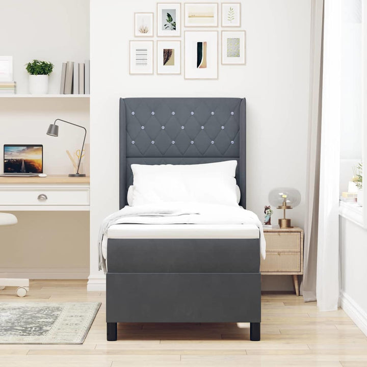 Box spring seng med madras med LED Mørkegrå 80 x 200 cm Fløjl