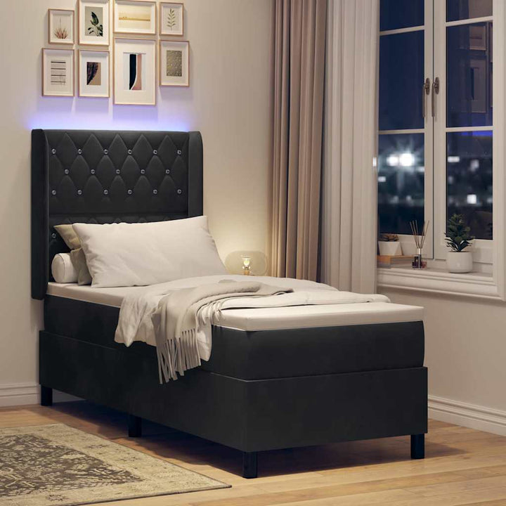 Box spring seng med madras med LED Sort 80 x 200 cm Fløjl