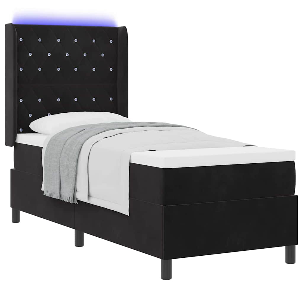 Box spring seng med madras med LED Sort 80 x 200 cm Fløjl