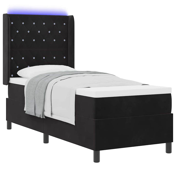 Box spring seng med madras med LED Sort 80 x 200 cm Fløjl