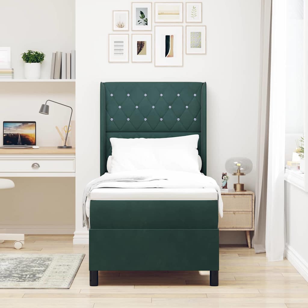 Box spring seng med madras med LED Mørkegrøn 80 x 200 cm Fløjl