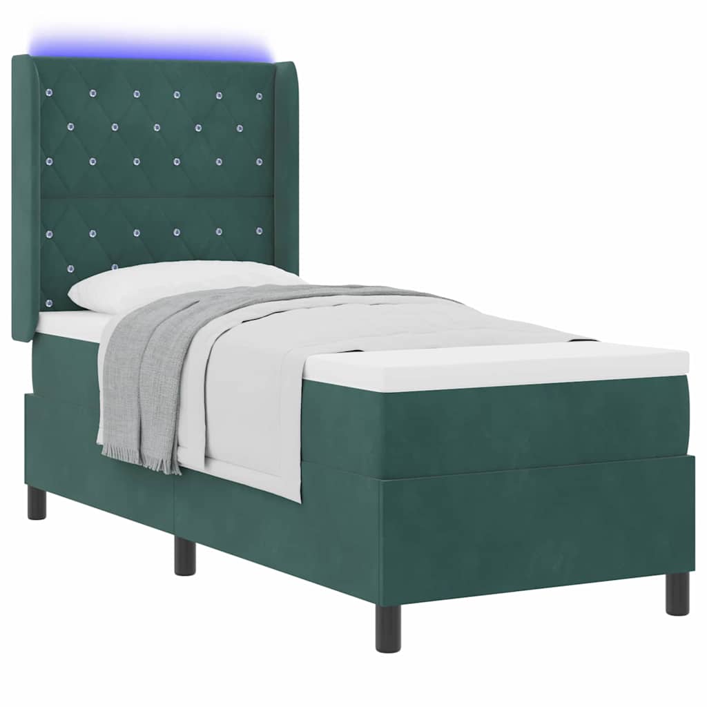 Box spring seng med madras med LED Mørkegrøn 80 x 200 cm Fløjl