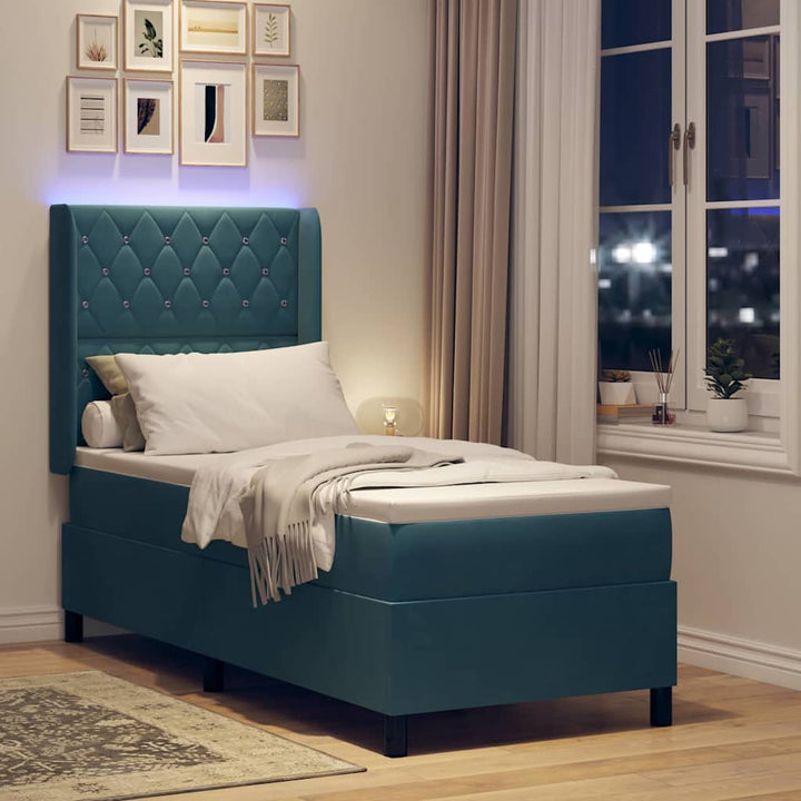 Box spring seng med madras med LED Blå 80 x 200 cm Fløjl