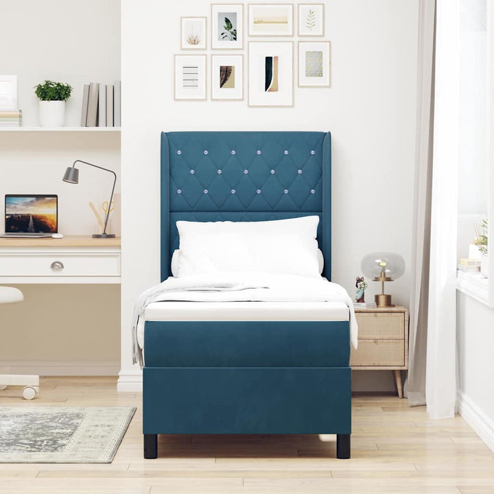 Box spring seng med madras med LED Blå 80 x 200 cm Fløjl
