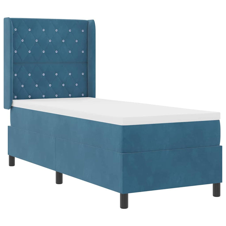 Box spring seng med madras med LED Blå 80 x 200 cm Fløjl