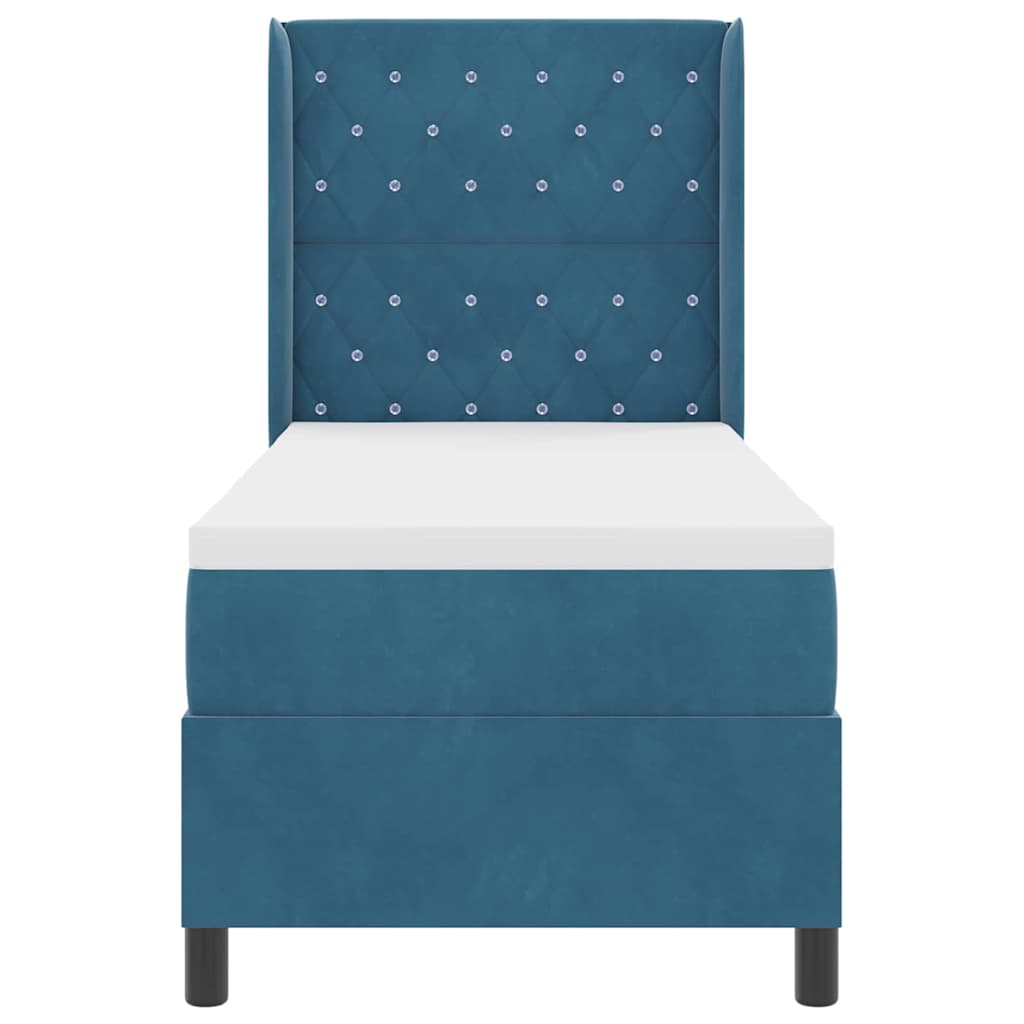 Box spring seng med madras med LED Blå 80 x 200 cm Fløjl