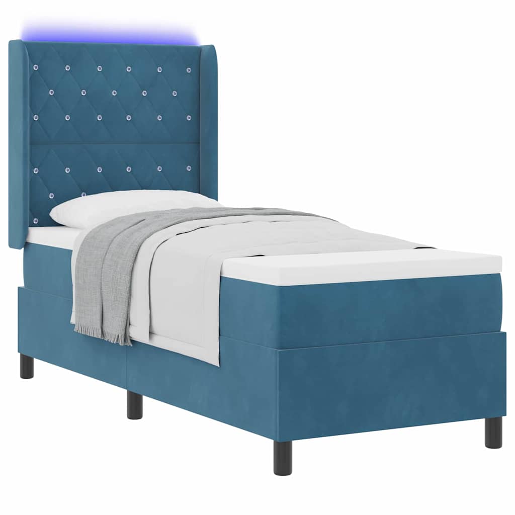 Box spring seng med madras med LED Blå 80 x 200 cm Fløjl