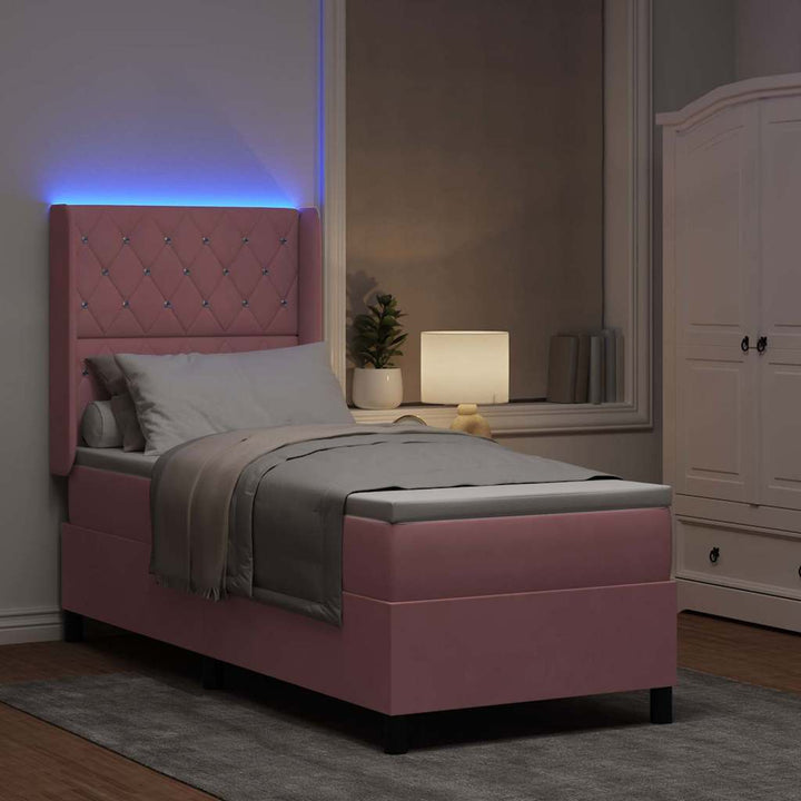Box spring seng med madras med LED Lyserød 80 x 200 cm Fløjl
