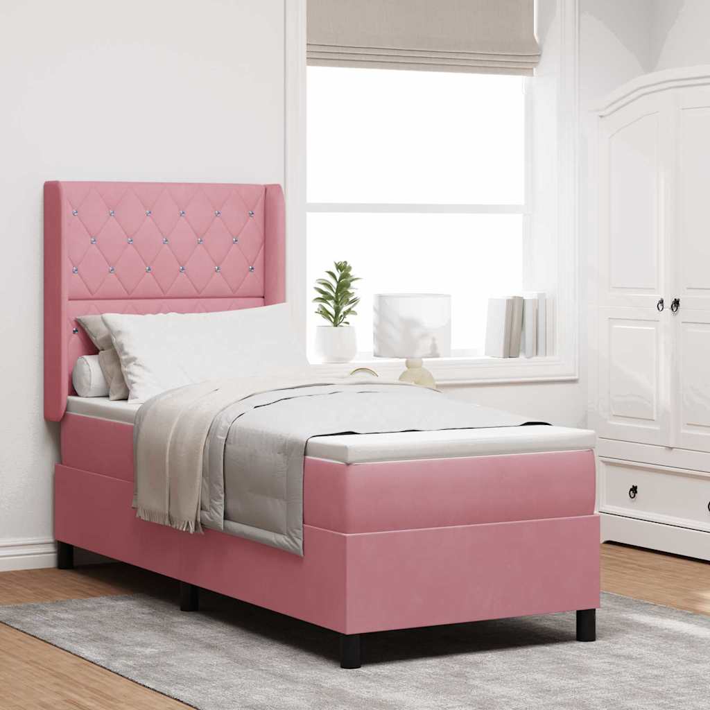 Box spring seng med madras med LED Lyserød 80 x 200 cm Fløjl