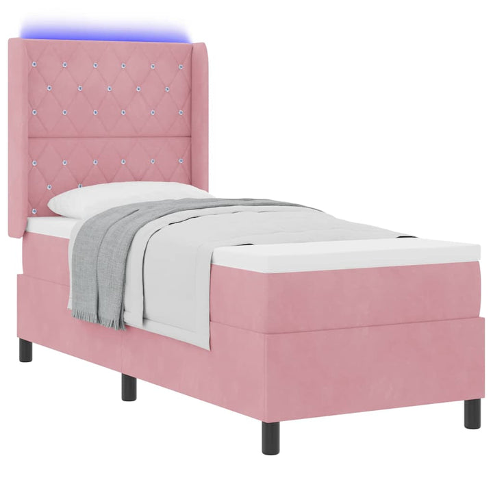Box spring seng med madras med LED Lyserød 80 x 200 cm Fløjl