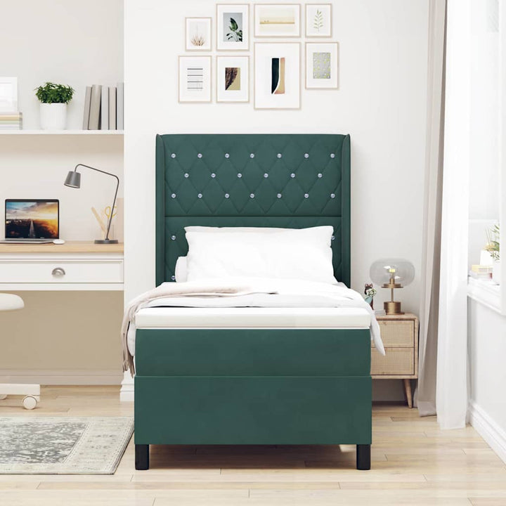 Box spring seng med madras med LED Mørkegrøn 90 x 190 cm Fløjl