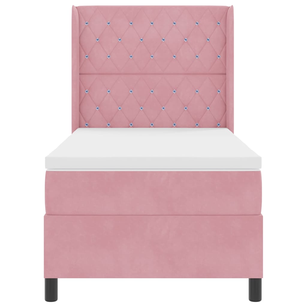 Box spring seng med madras med LED Lyserød 90 x 190 cm Fløjl
