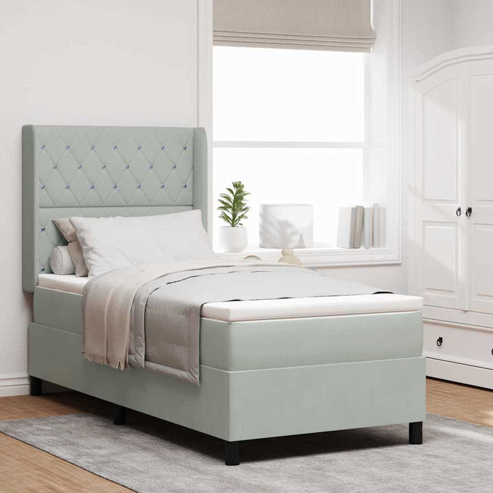 Box spring seng med madras med LED Lysegrå 90 x 200 cm Fløjl