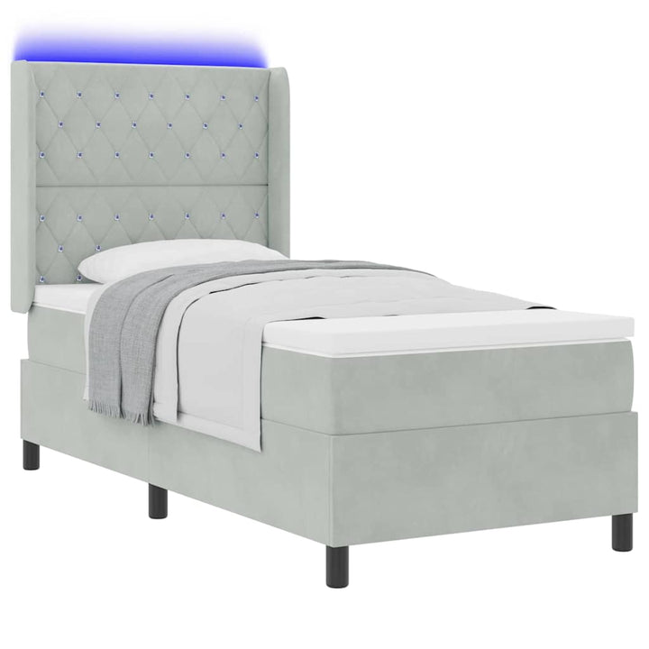 Box spring seng med madras med LED Lysegrå 100 x 200 cm Fløjl