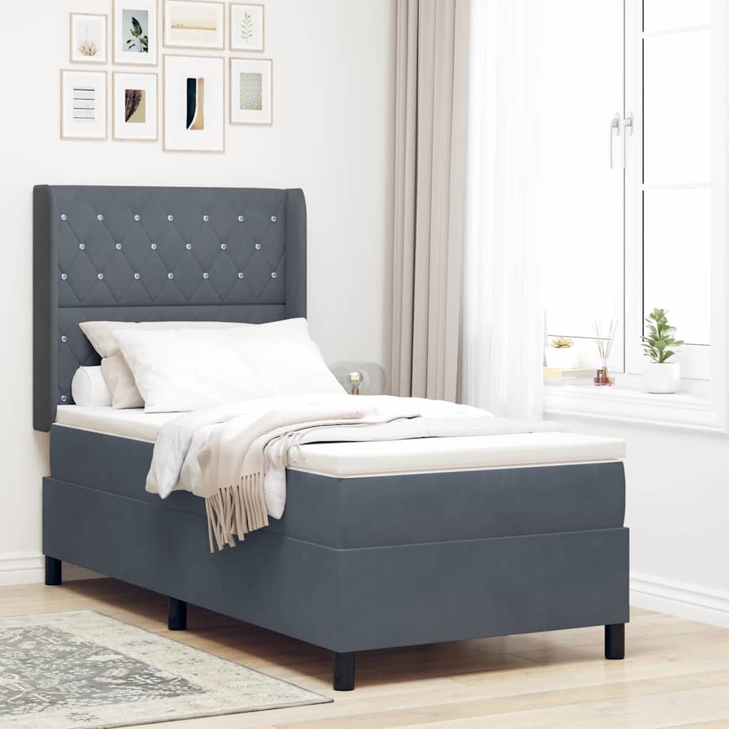 Box spring seng med madras med LED Mørkegrå 100 x 200 cm Fløjl