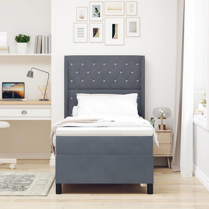 Box spring seng med madras med LED Mørkegrå 100 x 200 cm Fløjl