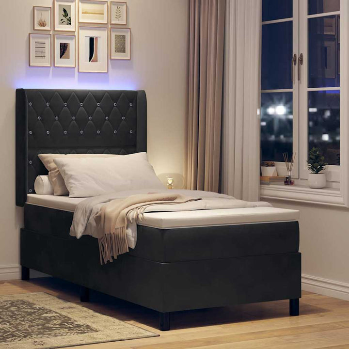 Box spring seng med madras med LED Sort 100 x 200 cm Fløjl