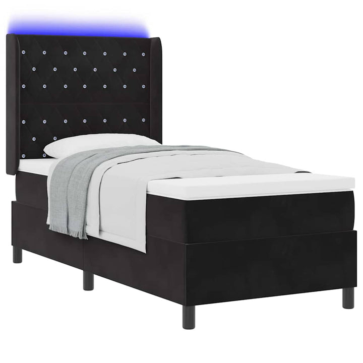 Box spring seng med madras med LED Sort 100 x 200 cm Fløjl