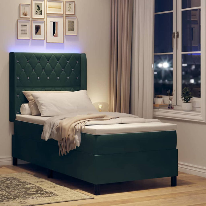 Box spring seng med madras med LED Mørkegrøn 100 x 200 cm Fløjl