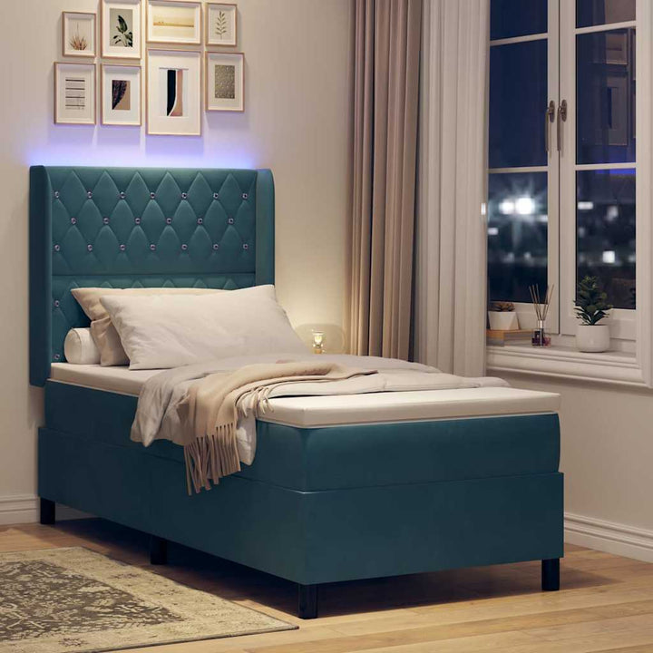 Box spring seng med madras med LED Blå 100 x 200 cm Fløjl