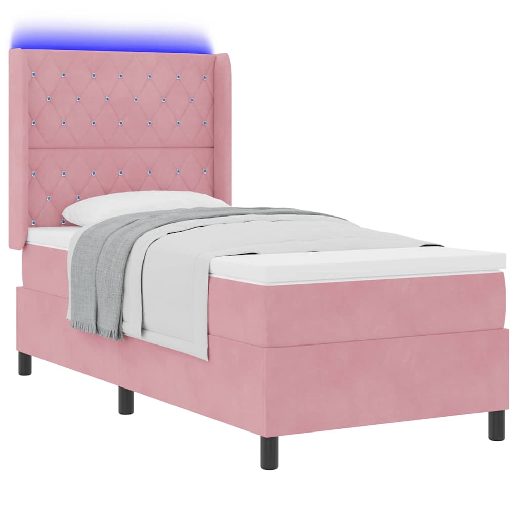 Box spring seng med madras med LED Lyserød 100 x 200 cm Fløjl