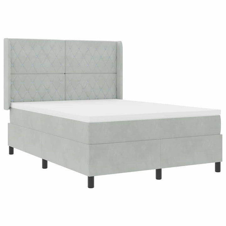 Box spring seng med LED-lysstrimler Lysegrå 140 x 190 cm Fløjl