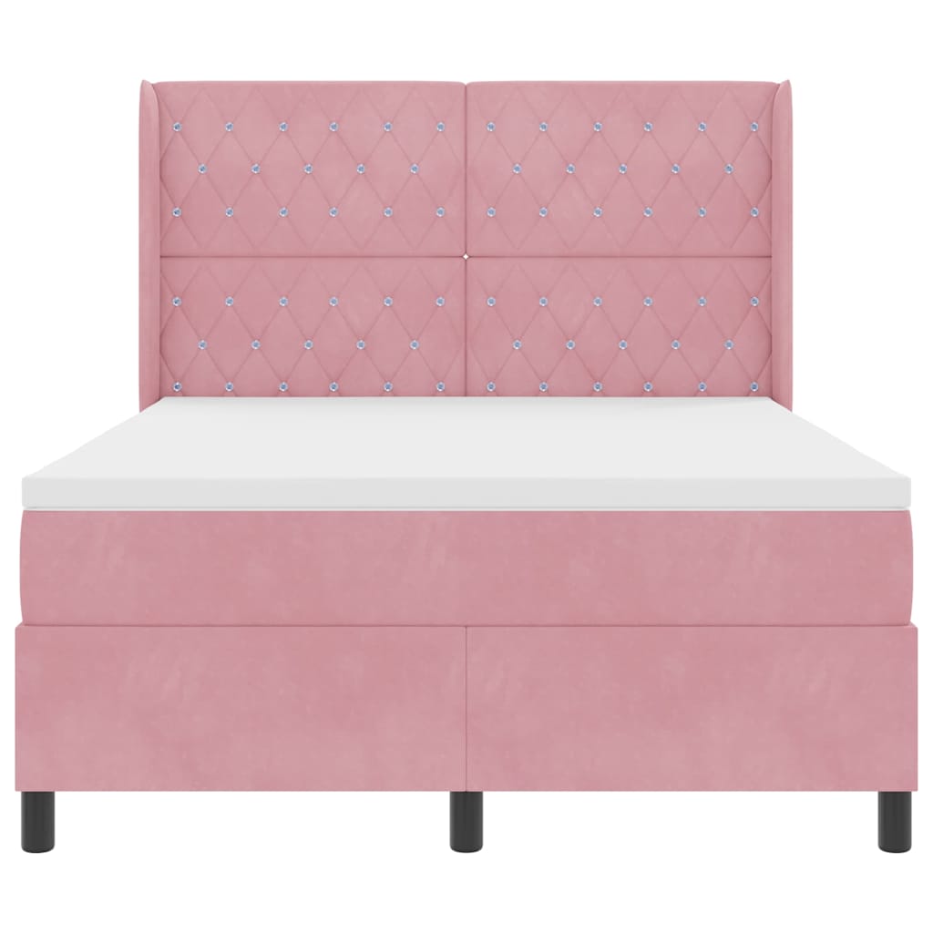 Box spring seng med LED-lysstrimler Lyserød 140 x 190 cm Fløjl