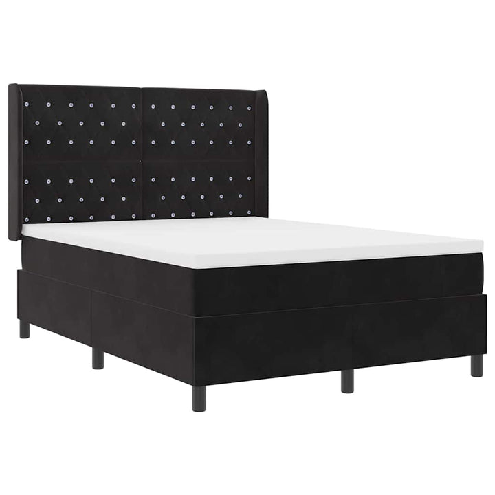 Box spring seng med LED-lysstrimler Sort 140 x 200 cm Fløjl
