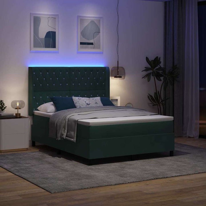 Box spring seng med hovedgærde Mørkegrøn 140 x 200 cm Fløjl