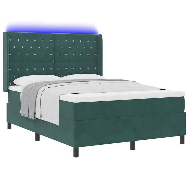 Box spring seng med hovedgærde Mørkegrøn 140 x 200 cm Fløjl