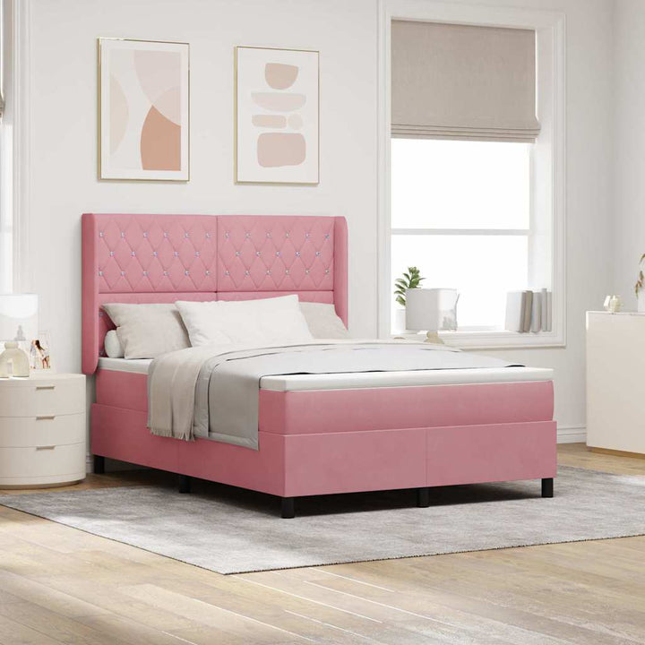 Box spring seng med LED-lysstrimler Lyserød 140 x 200 cm Fløjl