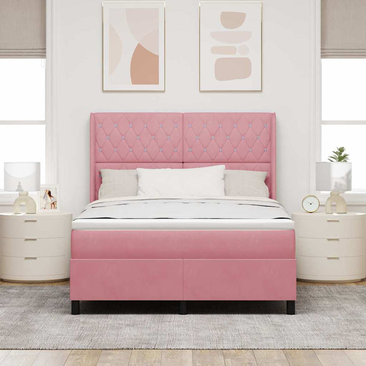 Box spring seng med LED-lysstrimler Lyserød 140 x 200 cm Fløjl