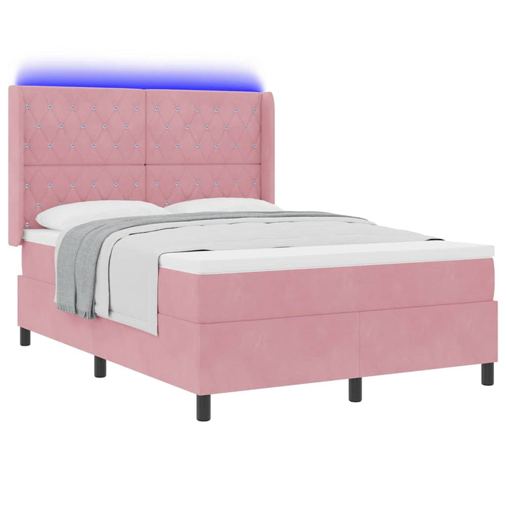 Box spring seng med LED-lysstrimler Lyserød 140 x 200 cm Fløjl