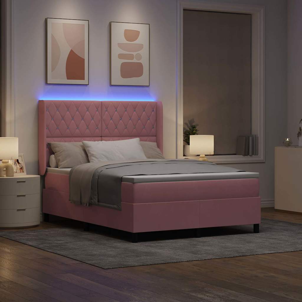 Box spring seng med madras med LED Lyserød 160 x 200 cm Fløjl