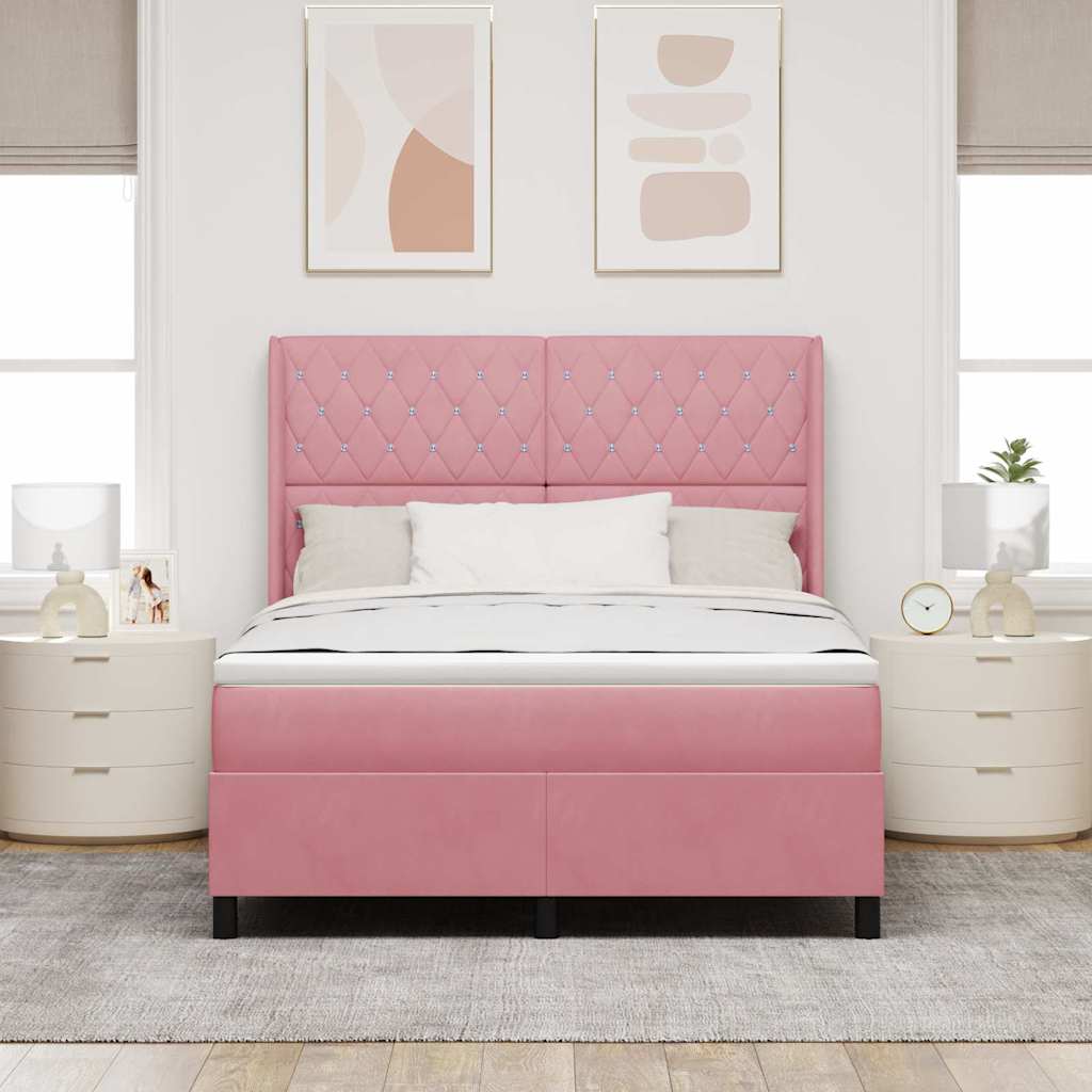 Box spring seng med madras med LED Lyserød 160 x 200 cm Fløjl