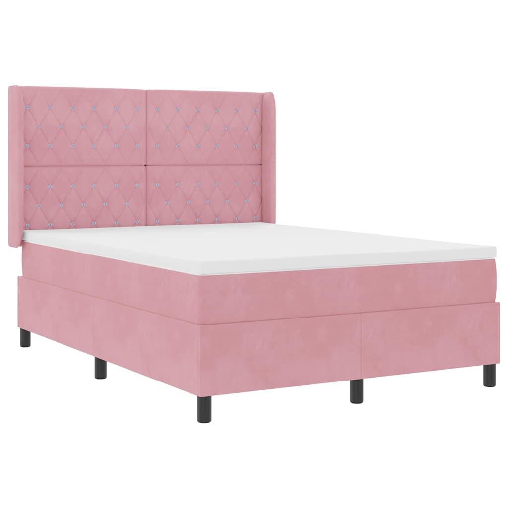 Box spring seng med madras med LED Lyserød 160 x 200 cm Fløjl