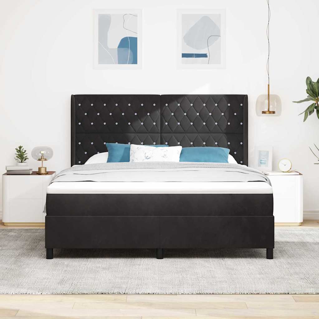 Box spring seng med madras med LED Sort 180 x 200 cm Fløjl