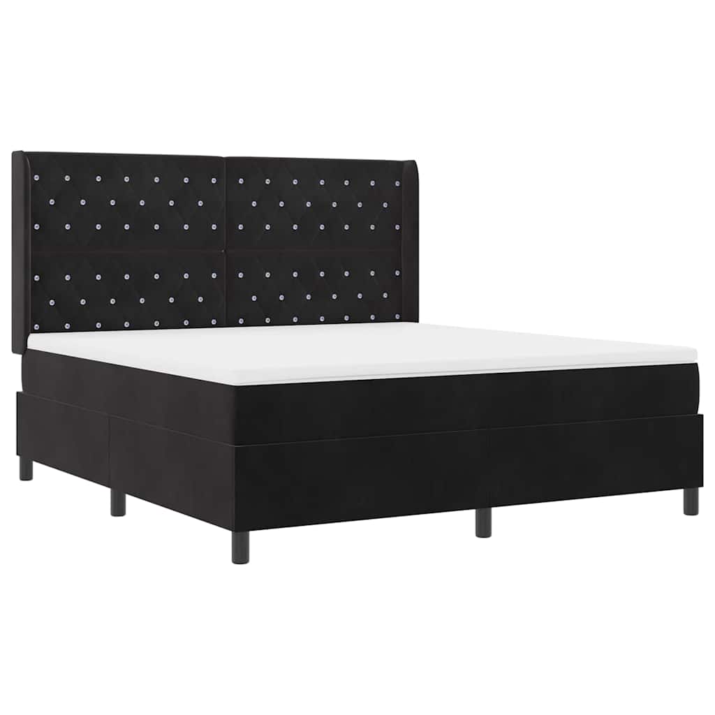 Box spring seng med madras med LED Sort 180 x 200 cm Fløjl
