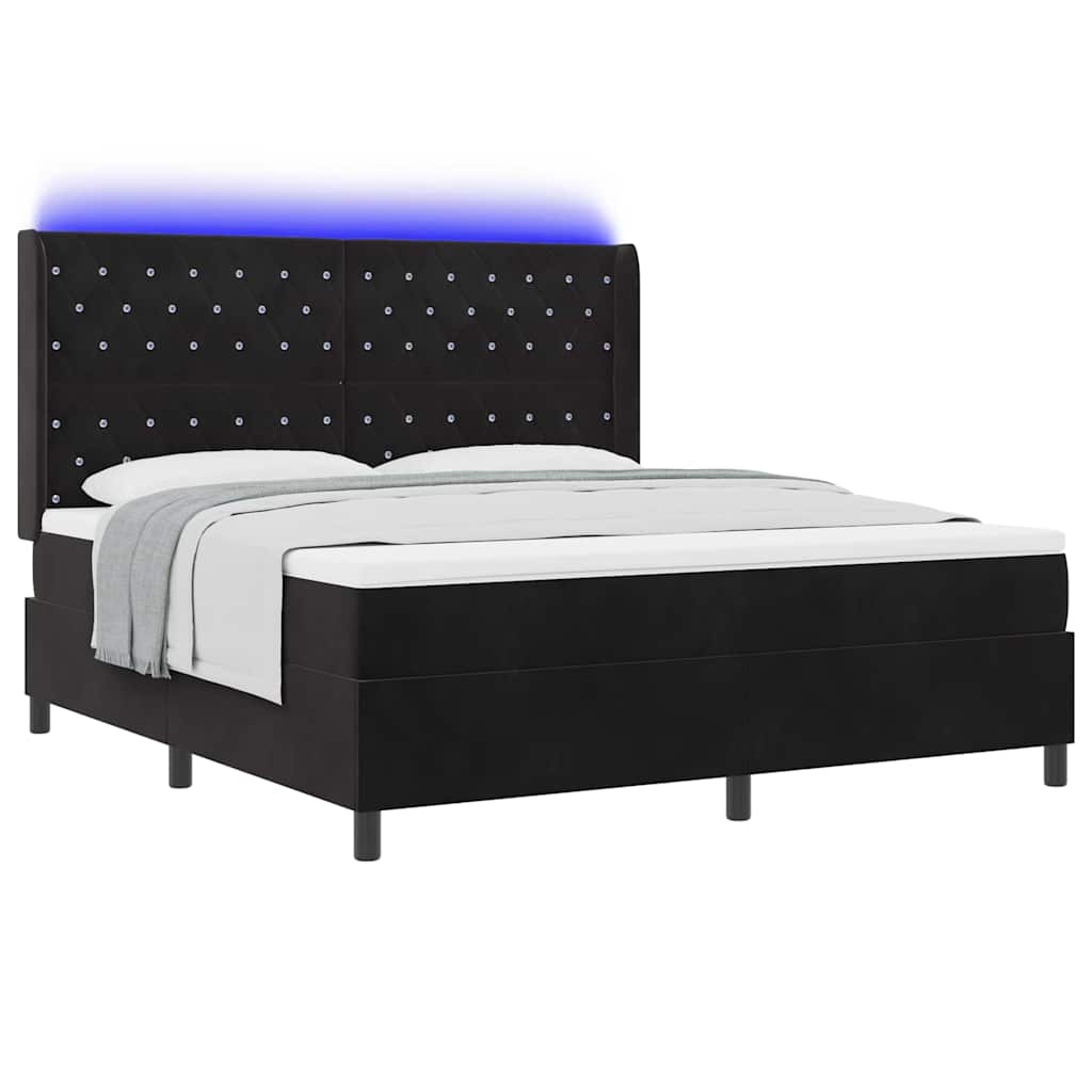 Box spring seng med madras med LED Sort 180 x 200 cm Fløjl