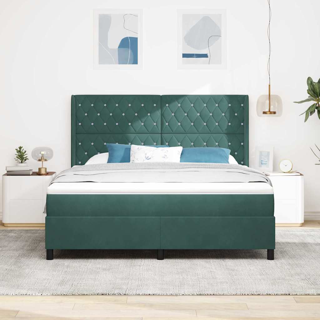 Box spring seng med madras med LED Mørkegrøn 180 x 200 cm Fløjl
