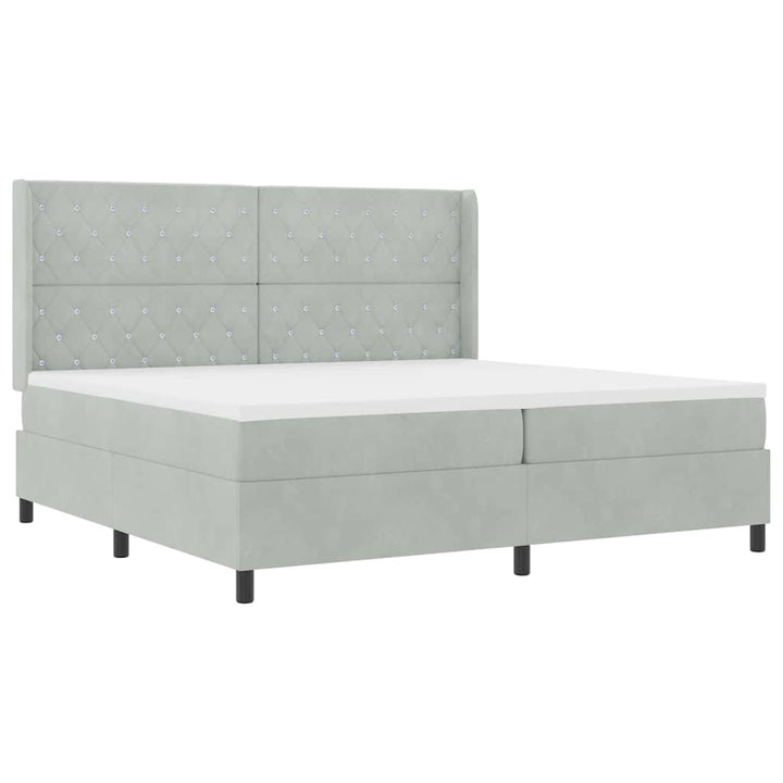 Box spring seng med madras med LED Lysegrå 200 x 200 cm Fløjl
